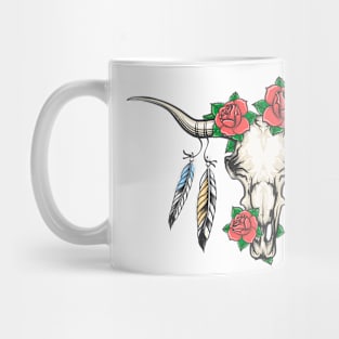 Bull Skull with Feathers and Flowers Mug
